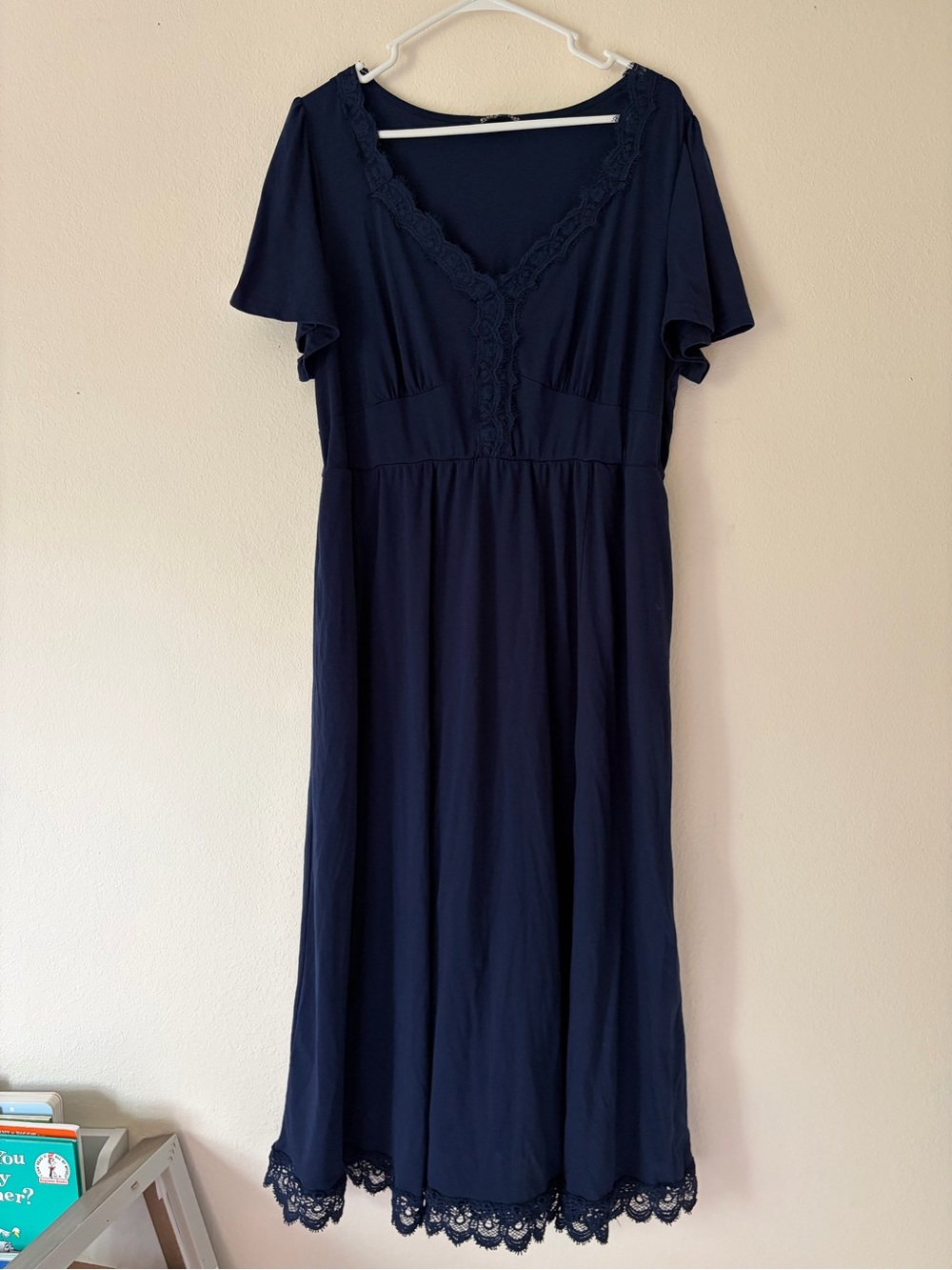 BloomChic Navy Lace-Trim Maxi Dress